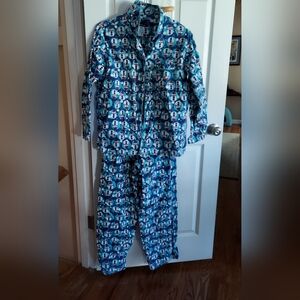 Joe Boxer Blue Snowman Print Womens Pajama Set M Cotton Flannel